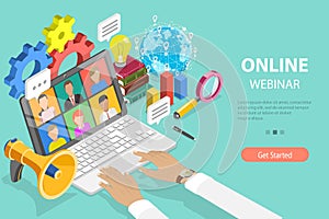 3D Isometric Flat Vector Conceptual Illustration of Online Webinar