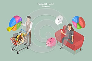 3D Isometric Flat Vector Conceptual Illustration of Personal Home Finance