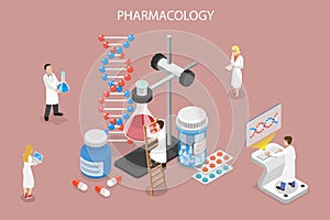 3D Isometric Flat Vector Conceptual Illustration of Pharmacology. photo