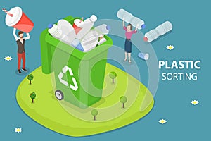 3D Isometric Flat Vector Conceptual Illustration of Plastic Garbage Collecting