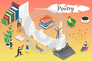 3D Isometric Flat Vector Conceptual Illustration of Poetry