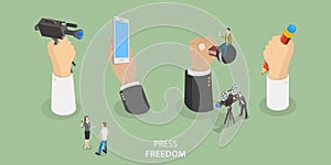 3D Isometric Flat Vector Conceptual Illustration of Press Freedom