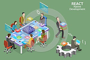 3D Isometric Flat Vector Conceptual Illustration of React Native Development