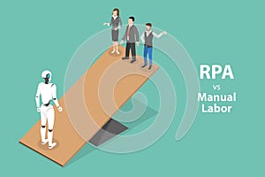 3D Isometric Flat Vector Conceptual Illustration of RPA Vs Manual Labor