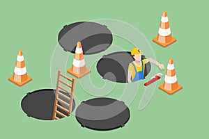 3D Isometric Flat Vector Conceptual Illustration of Sewer Hatch