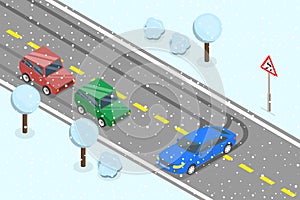 3D Isometric Flat Vector Conceptual Illustration of Slippery or Icy Road