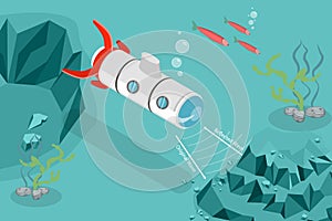 3D Isometric Flat Vector Conceptual Illustration of Sonar And Submarine Navigation photo