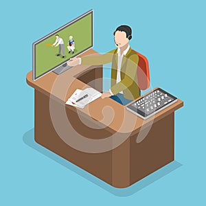 3D Isometric Flat Vector Conceptual Illustration of Sports Commentator photo