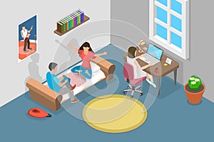 3D Isometric Flat Vector Conceptual Illustration of Student Dormitory