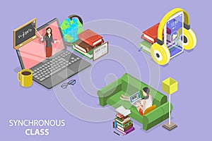 3D Isometric Flat Vector Conceptual Illustration of Synchronous Class photo