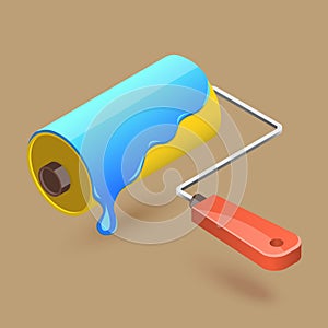 3D Isometric Flat Vector Icon of Paint Roller