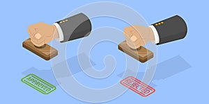 3D Isometric Flat Vector Illustration of Approved And Rejection Stamps