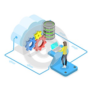3D Isometric Flat Vector Illustration of Cloud Services Labeled Educational List. Item 1