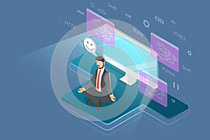 3D Isometric Flat Vector Illustration of Coder