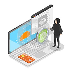 3D Isometric Flat Vector Illustration of Data Security in E-commerce. Item 1