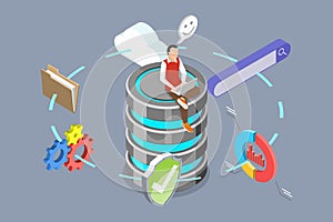 3D Isometric Flat Vector Illustration of Database Server