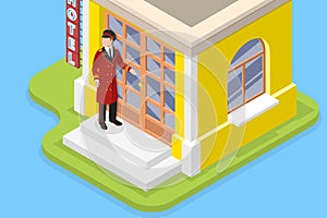 3D Isometric Flat Vector Illustration of Doorman photo