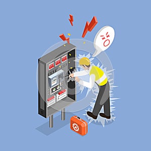 3D Isometric Flat Vector Illustration of Electrical Accident
