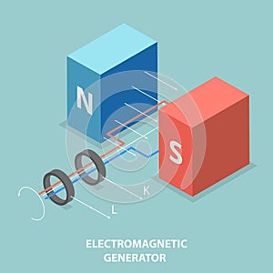 3D Isometric Flat Vector Illustration of Electromagnetic Generator
