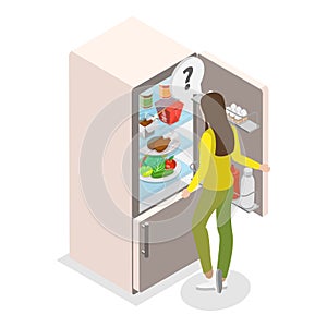 3D Isometric Flat Vector Illustration of Full And Empty Refrigerator. Item 2