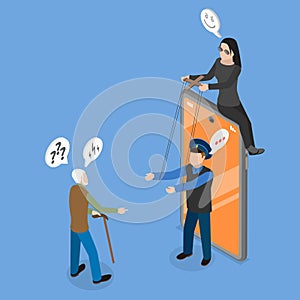 3D Isometric Flat Vector Illustration of Hacker Scam