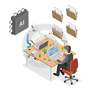 3D Isometric Flat Vector Illustration of Human Resources and AI. Item 3