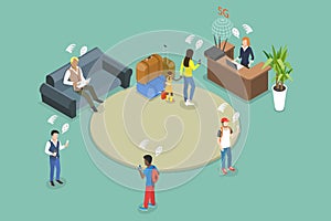 3D Isometric Flat Vector Illustration of Inside Hostel