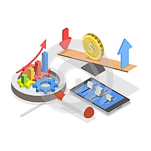 3D Isometric Flat Vector Illustration of Mixed Economy Features. Item 1