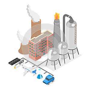 3D Isometric Flat Vector Illustration of Oil Refinery. Item 2