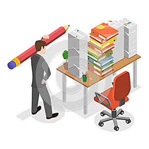 3D Isometric Flat Vector Illustration of Paper VS Digital Documents. Item 1