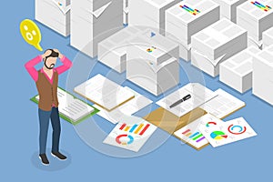 3D Isometric Flat Vector Illustration of Paper Work