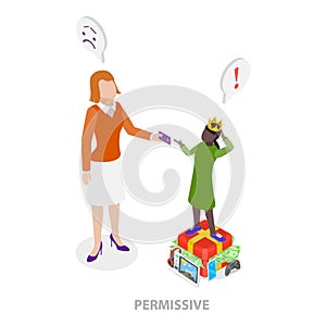 3D Isometric Flat Vector Illustration of Parenting Styles. Item 2