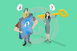 3D Isometric Flat Vector Illustration of Protected Account Access