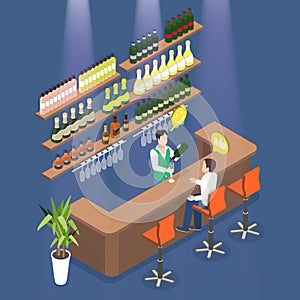 3D Isometric Flat Vector Illustration of Pub Bartender