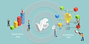 3D Isometric Flat Vector Illustration of Quantitative VS Qualitative