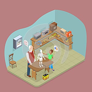 3D Isometric Flat Vector Illustration of Robot Garage Workshop
