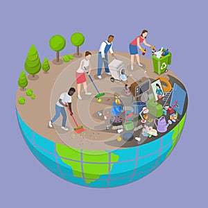 3D Isometric Flat Vector Illustration of Saving Planet