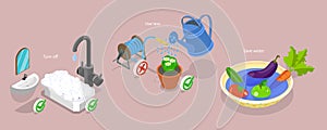 3D Isometric Flat Vector Illustration of Water Saving