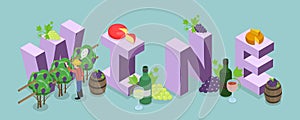 3D Isometric Flat Vector Illustration of Wine Banner
