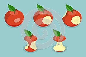3D Isometric Flat Vector Set of Bitten Apple