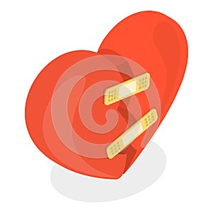 3D Isometric Flat Vector Set of Broken Hearts. Item 1