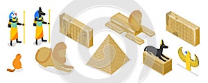 3D Isometric Flat Vector Set of Egypt Symbols