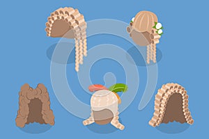 3D Isometric Flat Vector Set of Elegant And Ornate Hairpieces