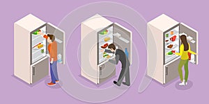 3D Isometric Flat Vector Set of Food In Fridge