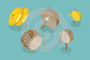 3D Isometric Flat Vector Set of Korean Music Instruments photo