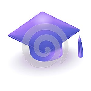 3D Isometric illustration, Cartoon. College cap, graduation cap, mortar board. Education, degree ceremony concept