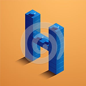 3d isometric letter H of the alphabet. 3d isometric plastic letter from the constructor blocks