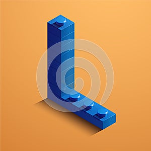3d isometric letter L of the alphabet. 3d isometric plastic letter from the constructor blocks