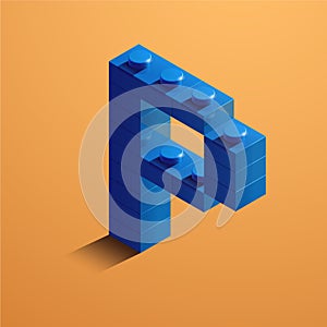 3d isometric letter P of the alphabet. 3d isometric plastic letter from the constructor blocks