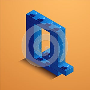 3d isometric letter Q of the alphabet. 3d isometric plastic letter from the constructor blocks